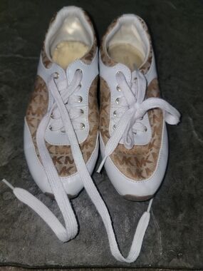 Michael Kors White & Brown Logo Lace-Up Sneakers